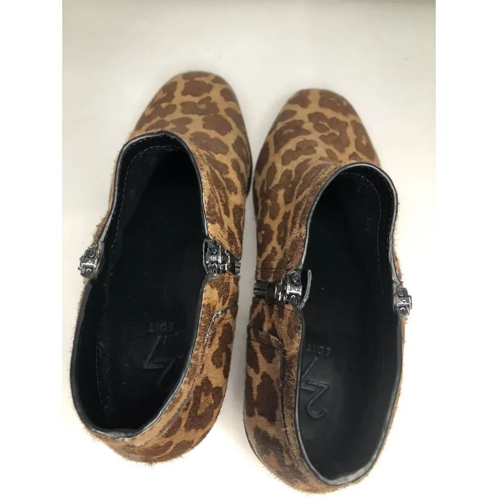 27 Edit Real Fur Cow Dyed Hair Animal Print Ankle Boots Women's Size‎ 7.5